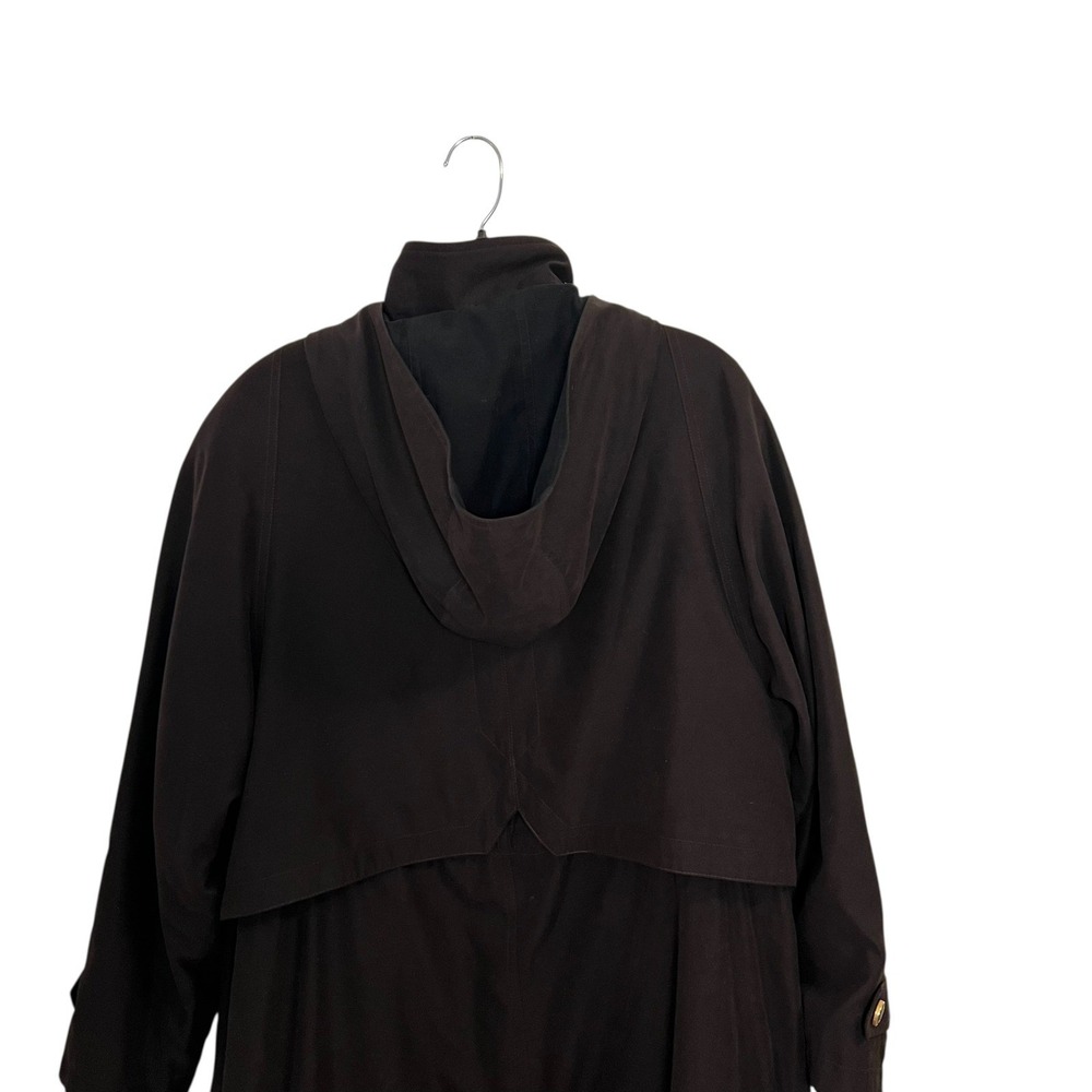 VTG Valerie Stevens Womens Long Hooded Trench Coat Brown Button Zip Size 12P - Picture 4 of 13